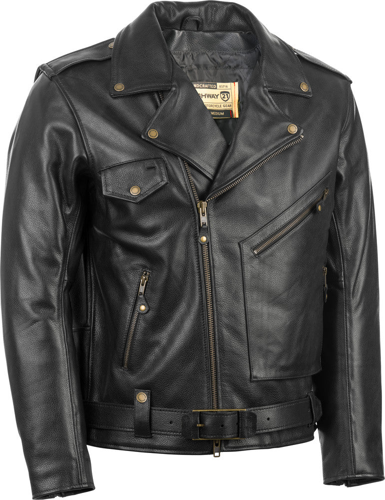 Highway 21 Murtaugh Cowhide Leather Motorcycle Jacket (Black)