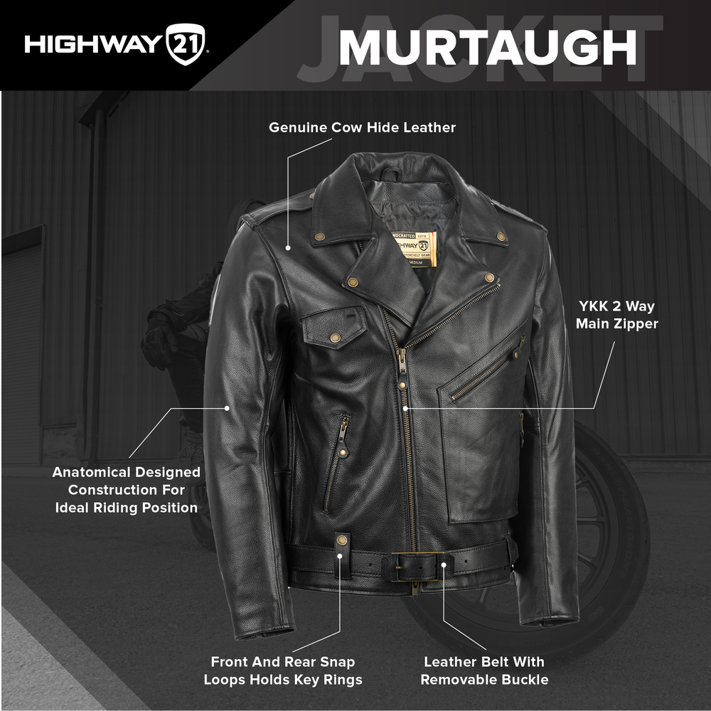 Highway 21 Murtaugh Cowhide Leather Motorcycle Jacket (Black)