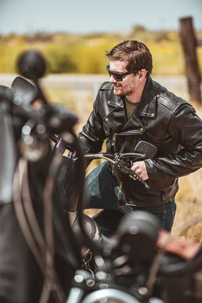 Highway 21 Murtaugh Cowhide Leather Motorcycle Jacket (Black)