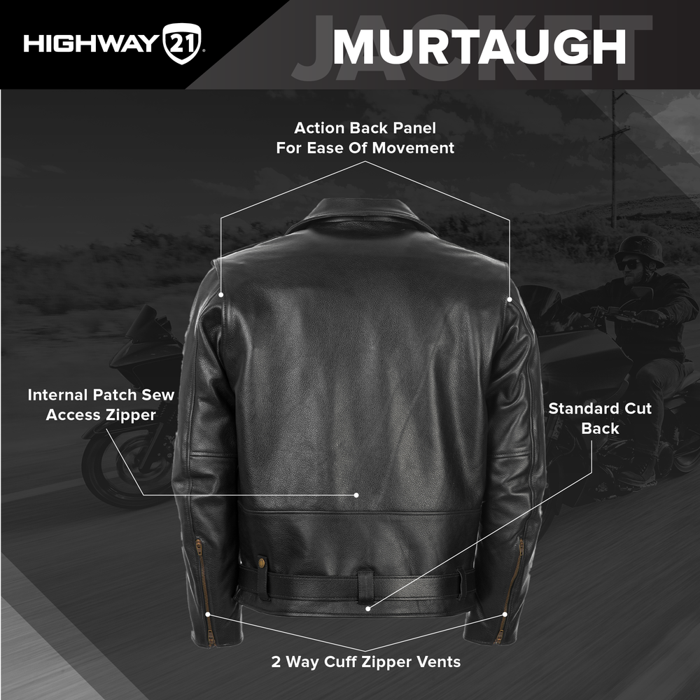 Highway 21 Murtaugh Cowhide Leather Motorcycle Jacket (Black)