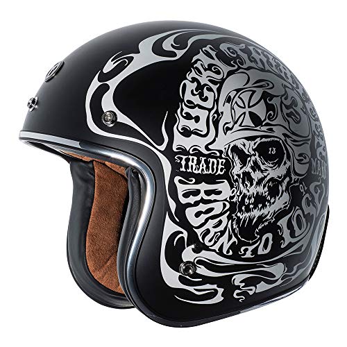 TORC T50 Route 66 Smoke Skull Lucky 13 Open Face Helmet (Flat Black)